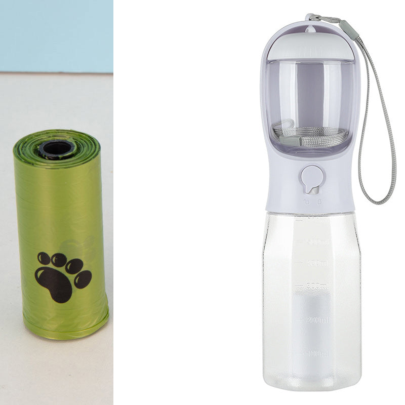 3-in-1 Dog Water Bottle – Portable Feeder, Drinker & Poop Bag Dispenser