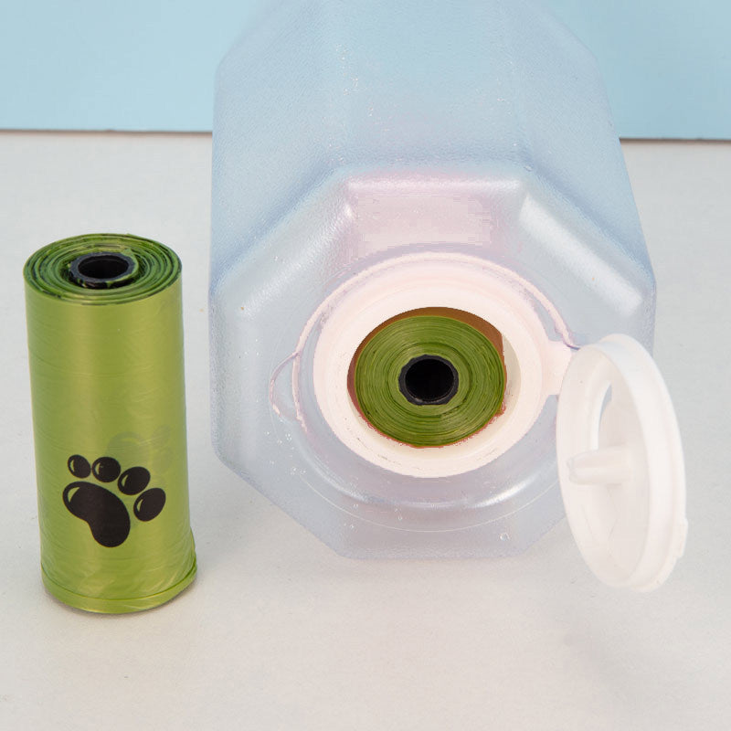 3-in-1 Dog Water Bottle – Portable Feeder, Drinker & Poop Bag Dispenser